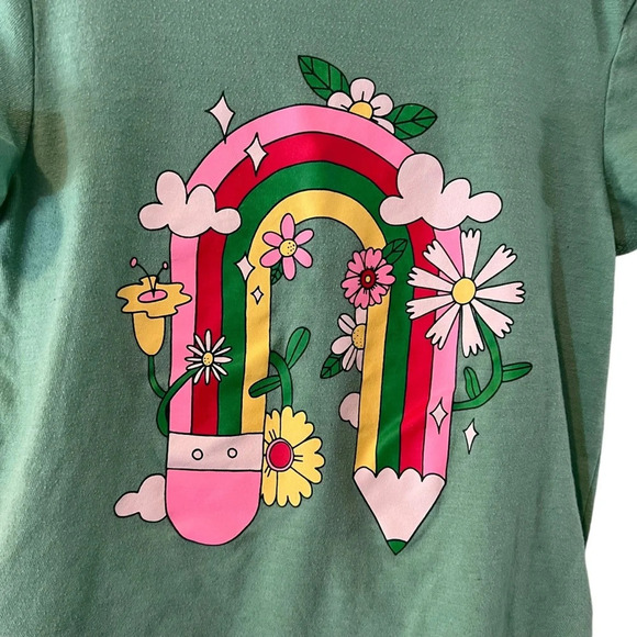 Old Navy Girls T Shirt Medium 8 Cross Cross Back Rainbow Flower Graphic Colorful - Picture 3 of 6